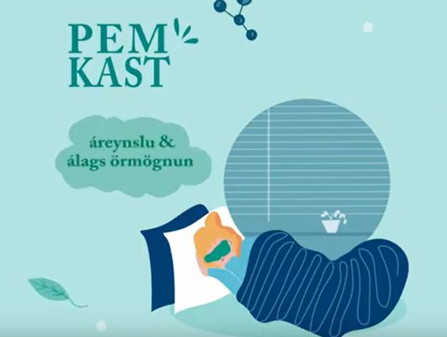 pem kast Teikning af manneskju sem liggur í rúmi